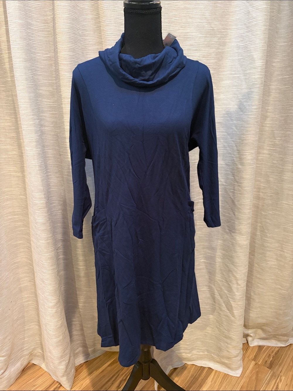 J. Jill Navy Cowl Neck Pocket Tunic Dress